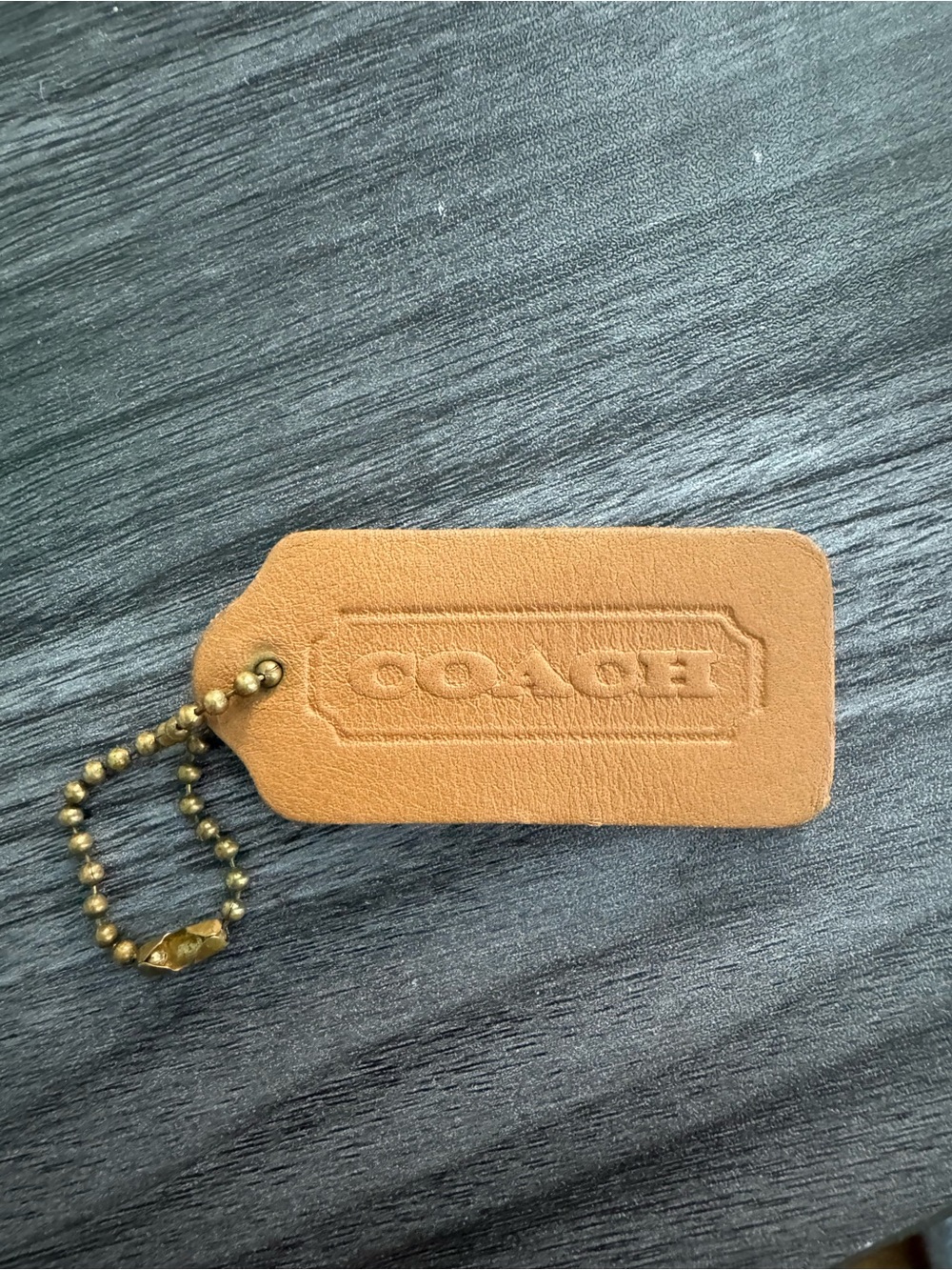 Vintage Coach Hang Tag with Brass Ball Chain in Camel, Two Sided 90s